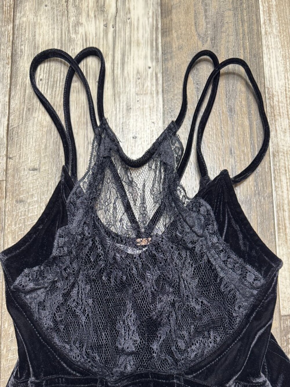 Free People Adalia Velvet Peplum Top Black Lace Strappy Boho XS - Picture 6 of 9